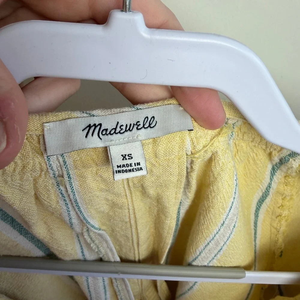 Madewell Yellow Striped Linen Blend Tunic Shirt Top Women's XS Split Back Ties